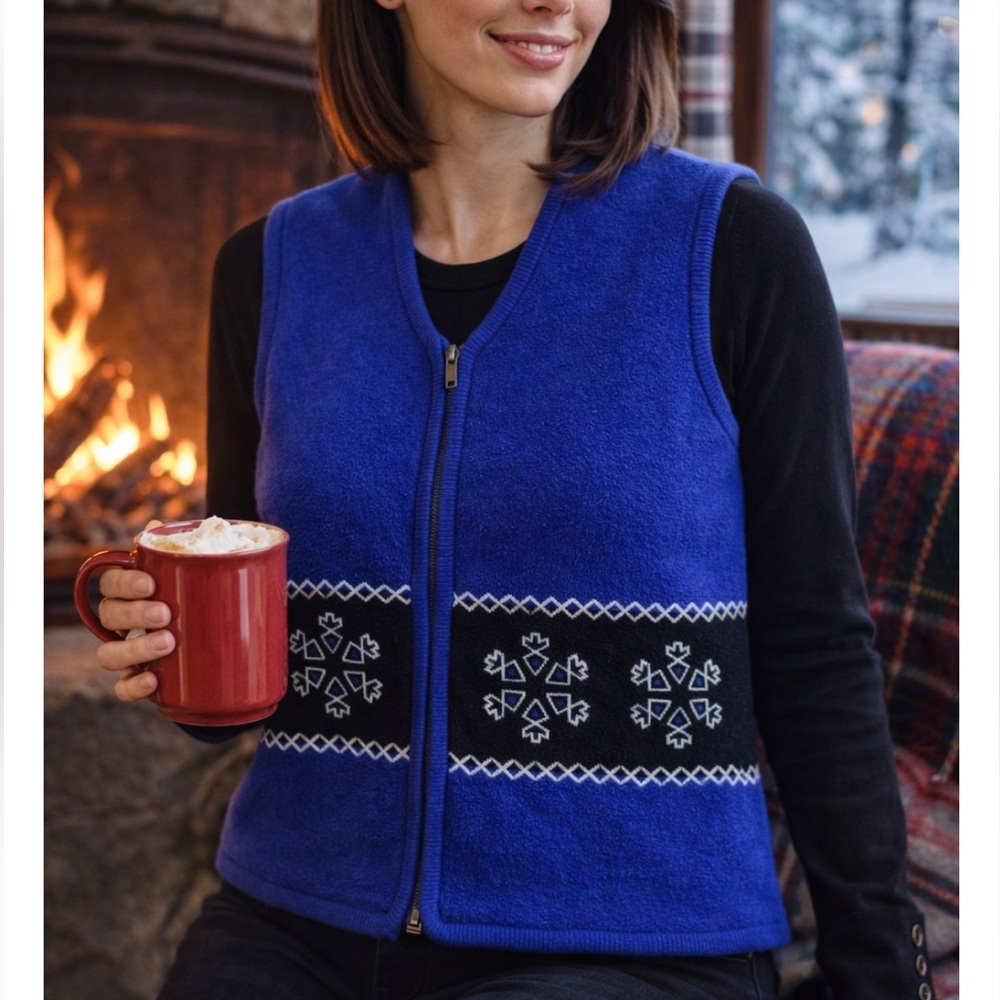 Vintage Requirements Royal Blue Snowflake Wool Vest Size Medium